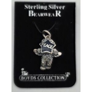 Sterling Silver Bearwear bear pendant Enamel star "PEACE" Boyds Collection #0305